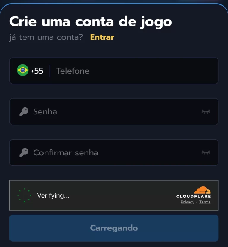 Tela de registro no site 45FF Cassino